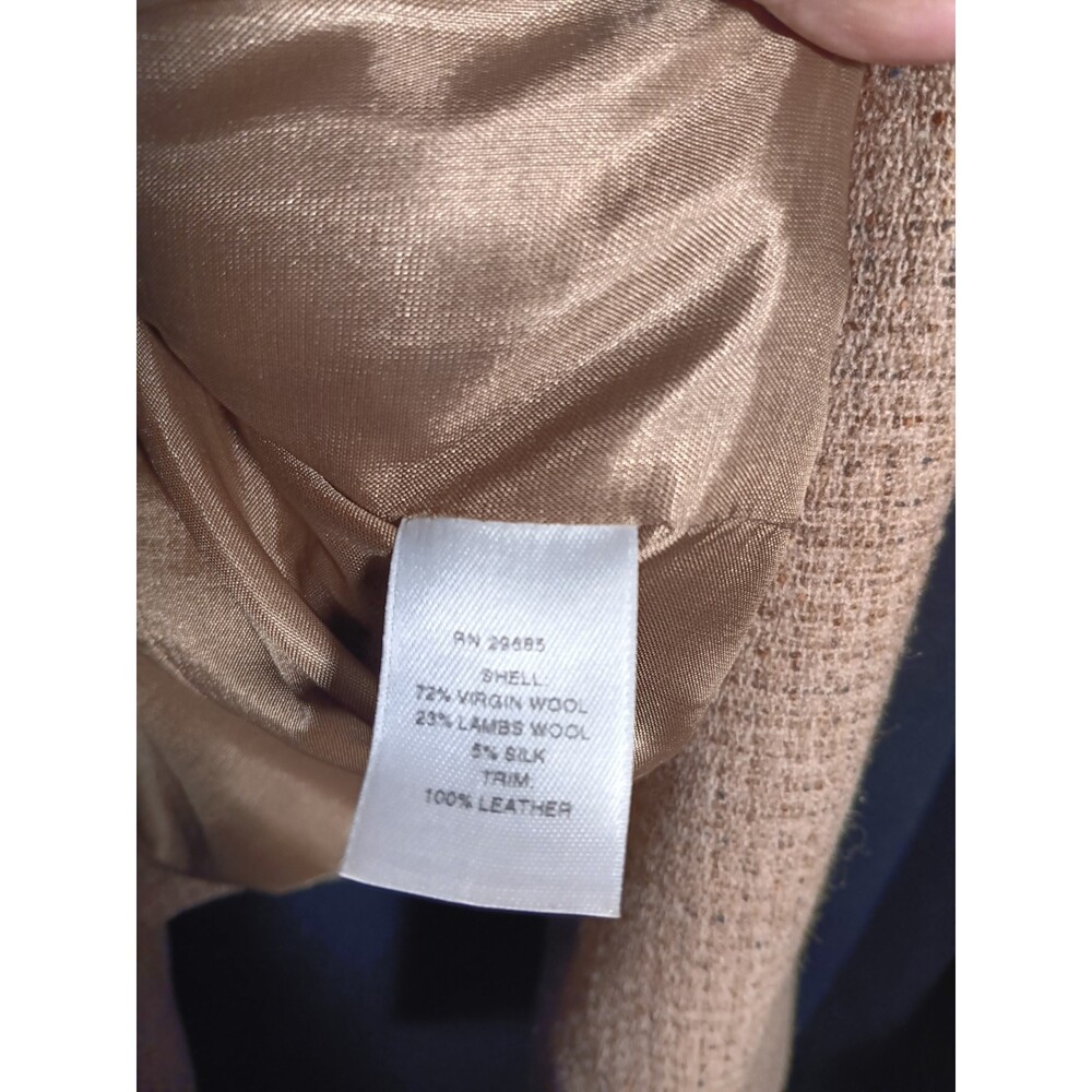 Pendleton Tan Wool Silk Suit Set Jacket 10 Pants 8 Leather Trim Classic Career - Picture 6 of 12